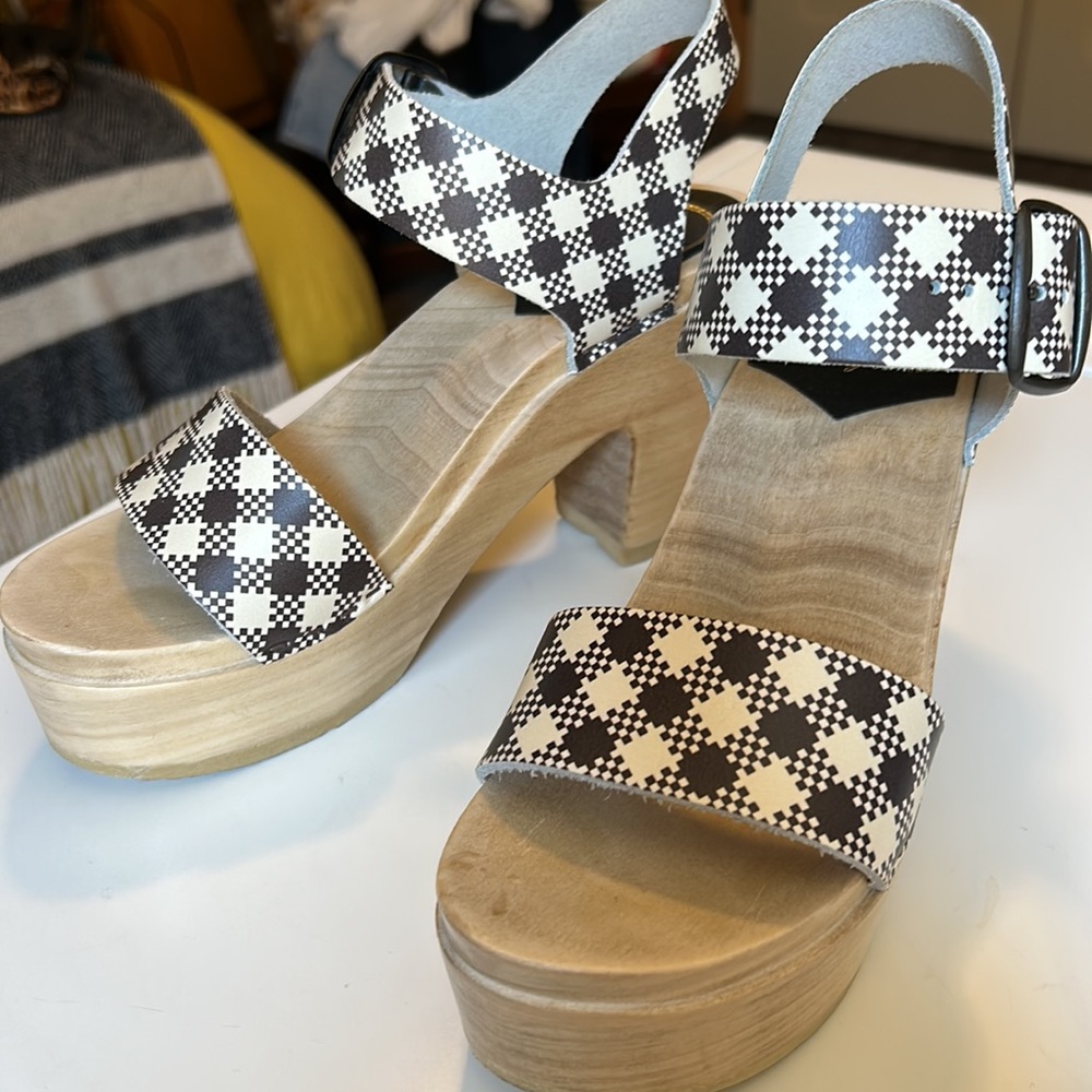 No. 6 Two Strap Clog On Platform In Brown Plaid - image 3